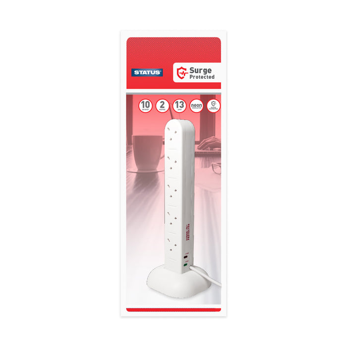 10 Way 2Mtr Surge Protected Tower Extension Socket With Neon Indicator