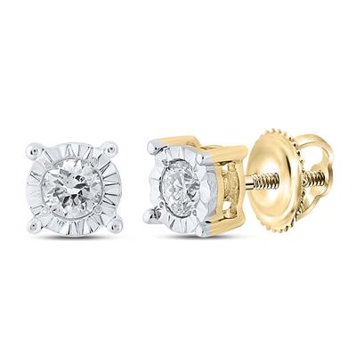 10K Gold Round Diamond Stud Earrings 1/8 Cttw