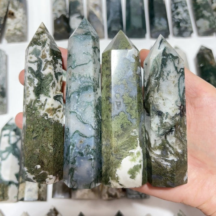57 Pieces Fat Moss Agate Tower Points - Wholesale Crystals