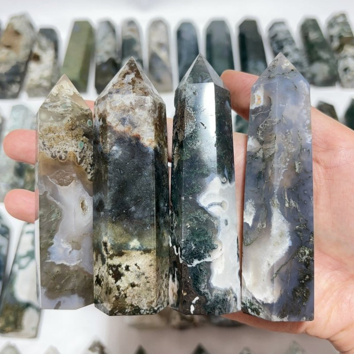 57 Pieces Fat Moss Agate Tower Points - Wholesale Crystals