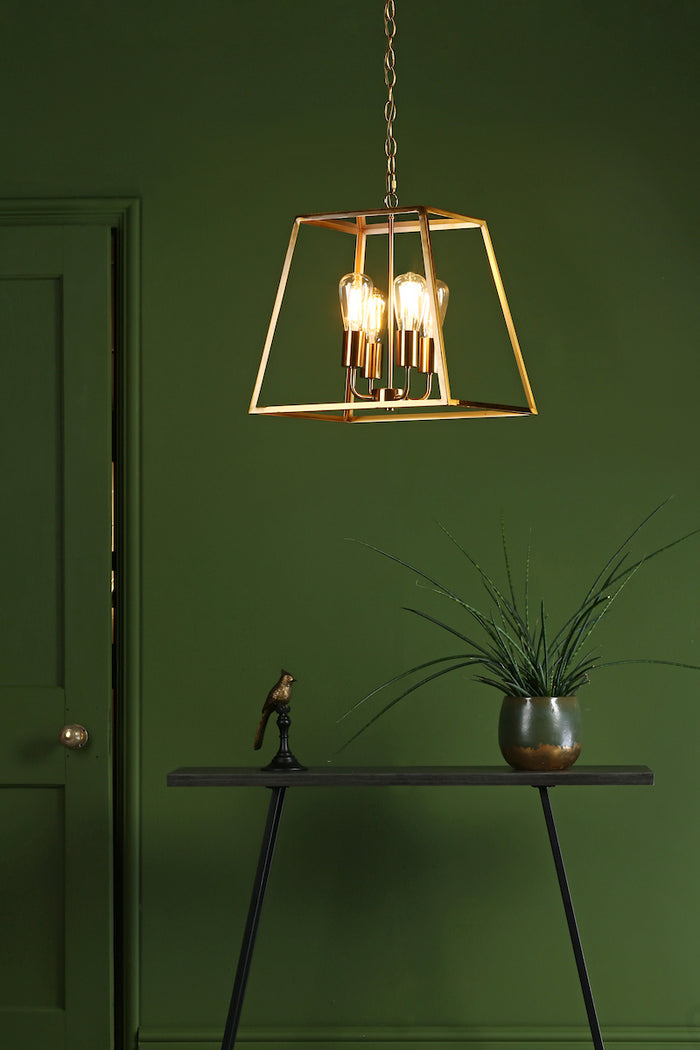 Academy 4 Light Lantern Natural Brass<br>Natural Solid Brass
