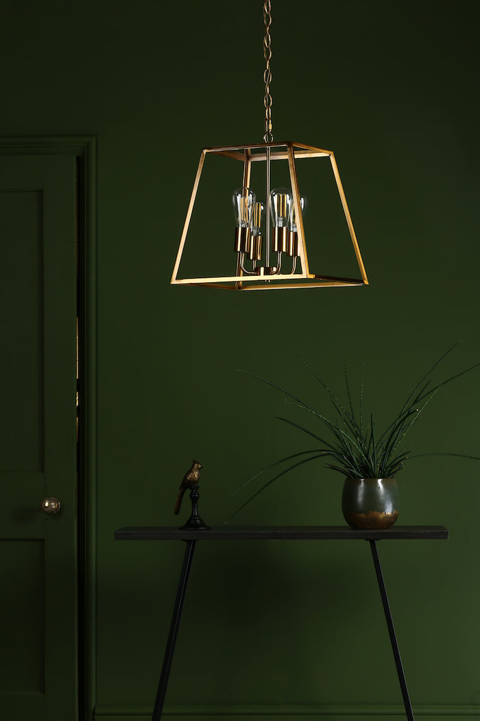 Academy 4 Light Lantern Natural Brass<br>Natural Solid Brass