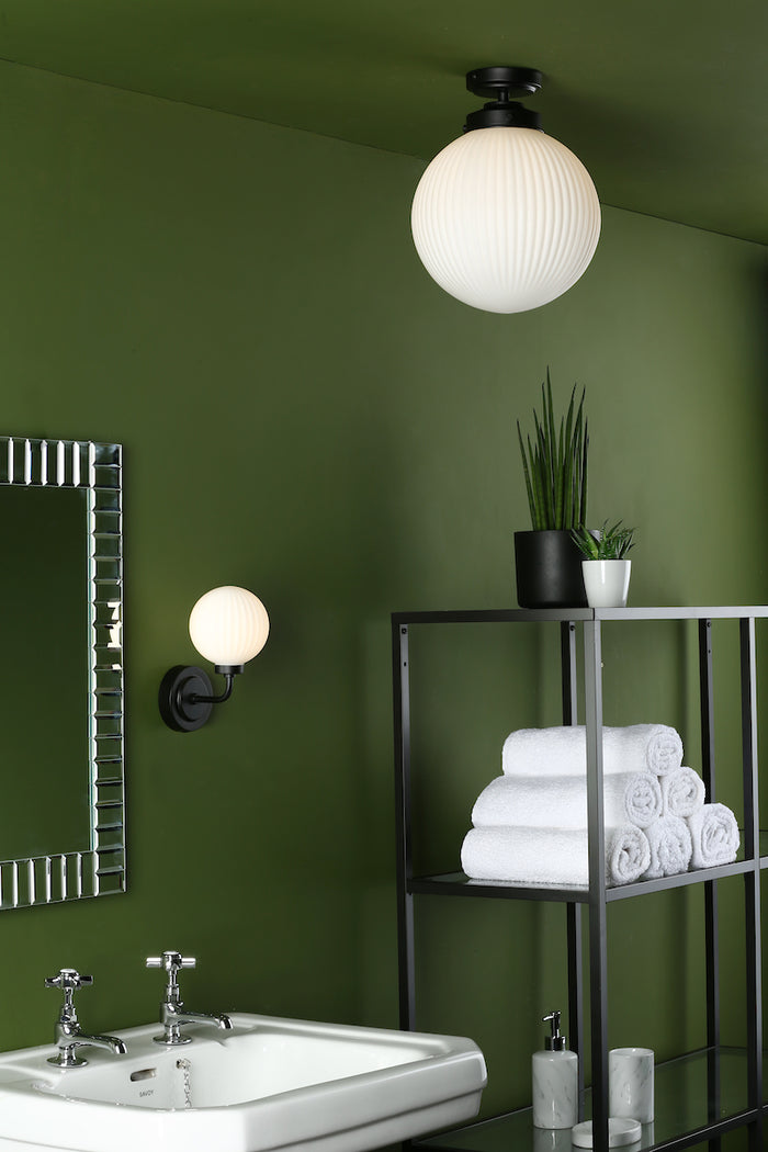 Alrik Bathroom Wall Light Matt Black Opal Glass IP44<br>Matt Black