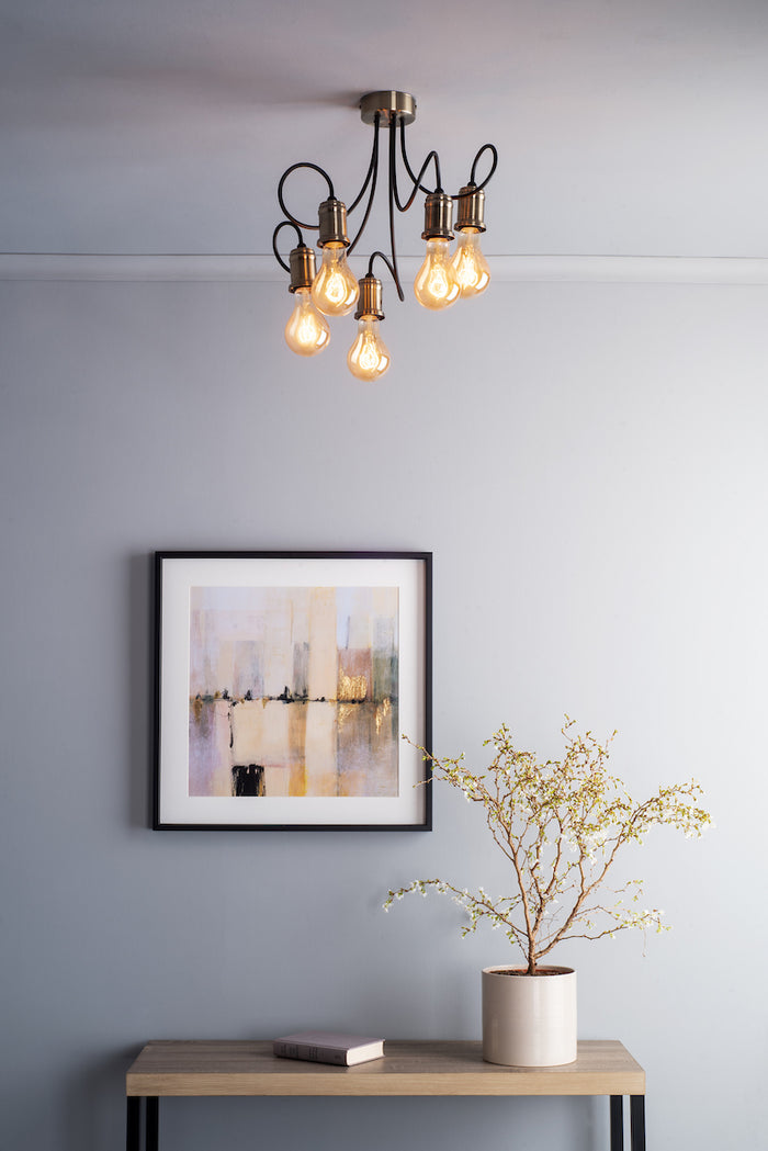Alzbet 5 Light Semi Flush Antique Brass & Black<br>Antique Brass