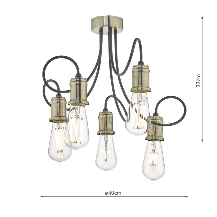 Alzbet 5 Light Semi Flush Antique Brass & Black<br>Antique Brass