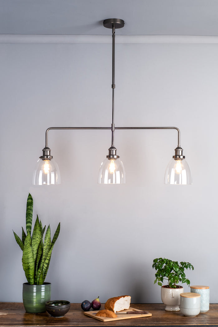 Arvin 3 Light Bar Pendant Antique Chrome & Glass<br>Antique Chrome