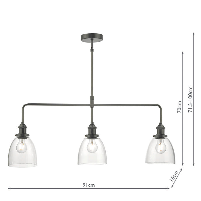 Arvin 3 Light Bar Pendant Antique Chrome & Glass<br>Antique Chrome