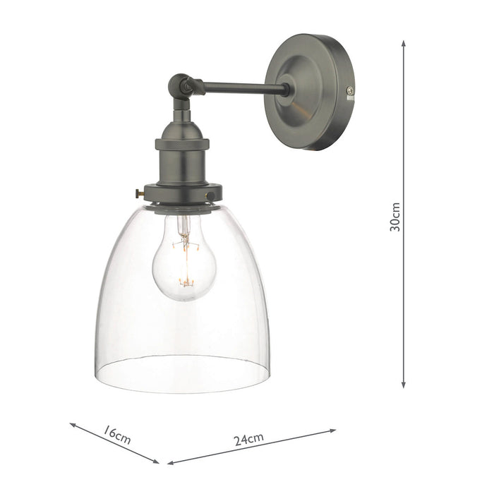 Arvin Industrial Wall Light Antique Chrome with Clear Glass Shade <br>Antique Chrome