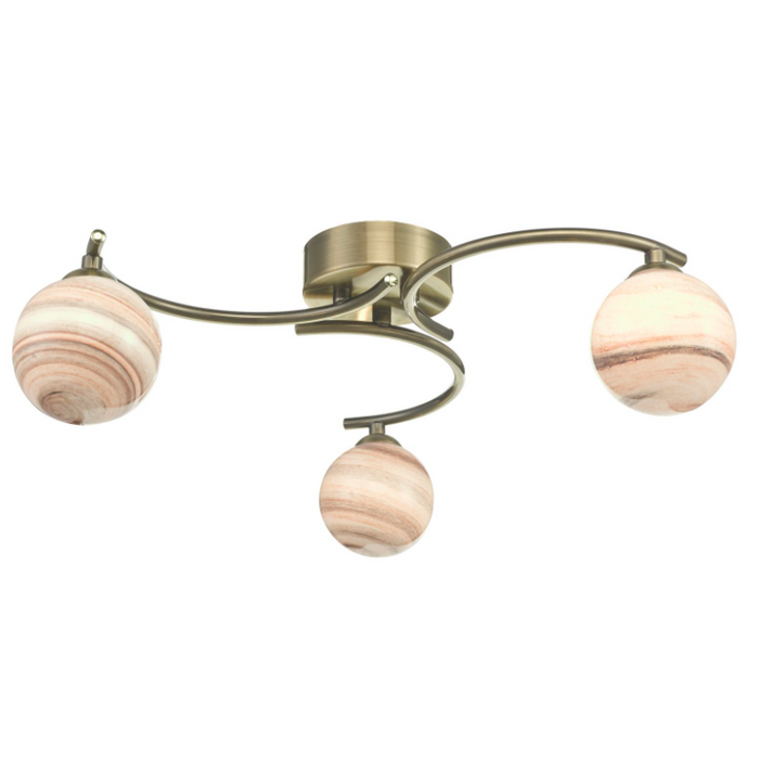 Atiya 3 Light Antique Brass Semi-Flush Fitting