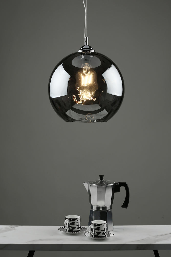 Aulax 1 Light Pendant Silver Smoked Glass With Dimple Effect<br>Smoked Glass