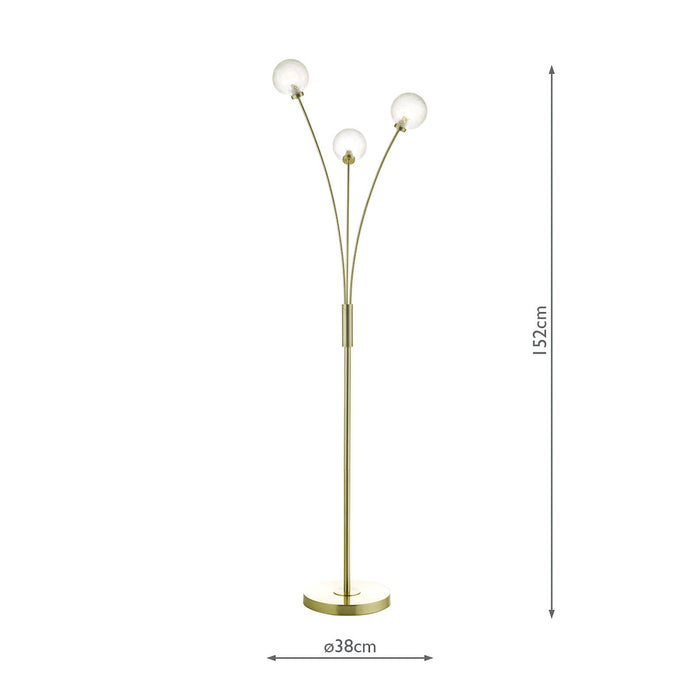Avari 3 Light Floor Lamp Satin Brass Glass<br>Satin Brass