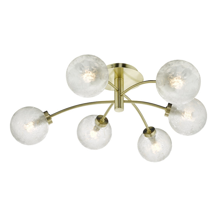 Avari 6 Light Semi Flush Satin Brass And Clear Frosted Glass<br>Satin Brass