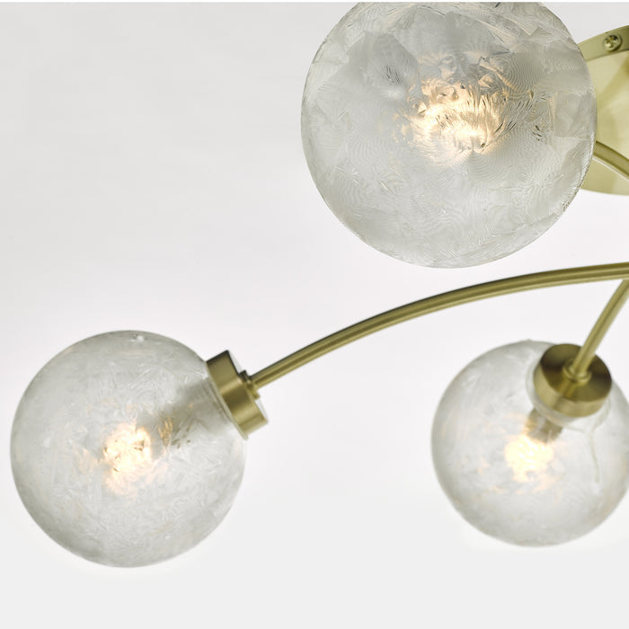 Avari 6 Light Semi Flush Satin Brass And Clear Frosted Glass<br>Satin Brass
