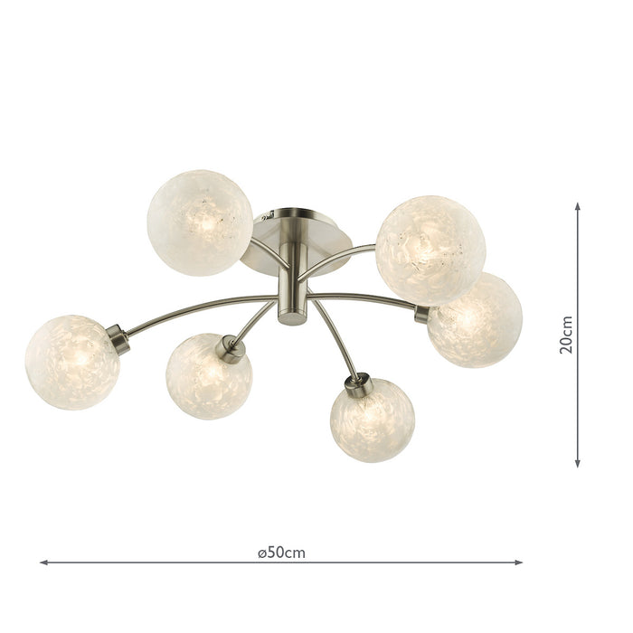 Avari 6 Light Semi Flush Satin Nickel Frosted Glass<br>Satin Nickel
