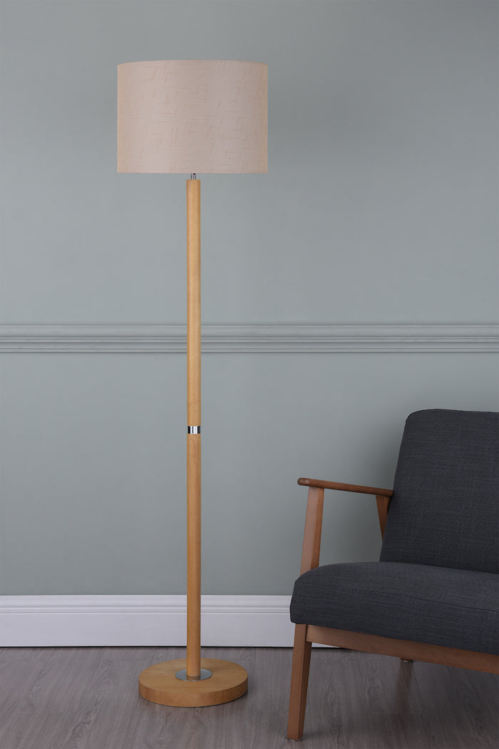 Avenue Floor Lamp Light Wood Polished Chrome With Shade <br>Light Wood