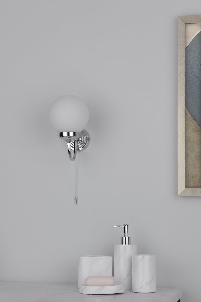 Barclay Bathroom Wall Light Polished Chrome Opal Glass IP44<br>Polished Chrome