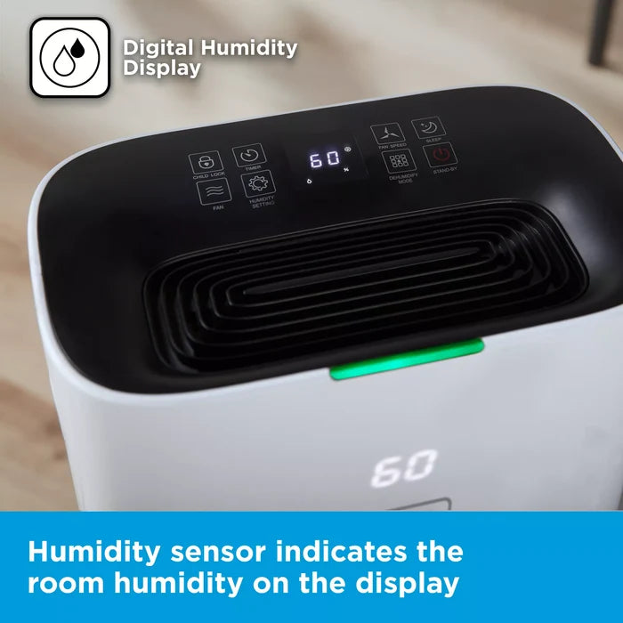 Black & Decker BXEH60014GB 20L Smart Dehumidifier - 4 Modes Quiet 6.5L Water Tank - 24 Hour Timer White
