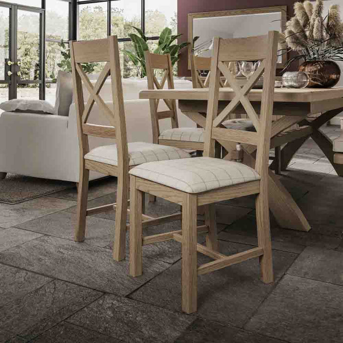Bordeaux Cross Back Chair Fabric Seat in Check Natural