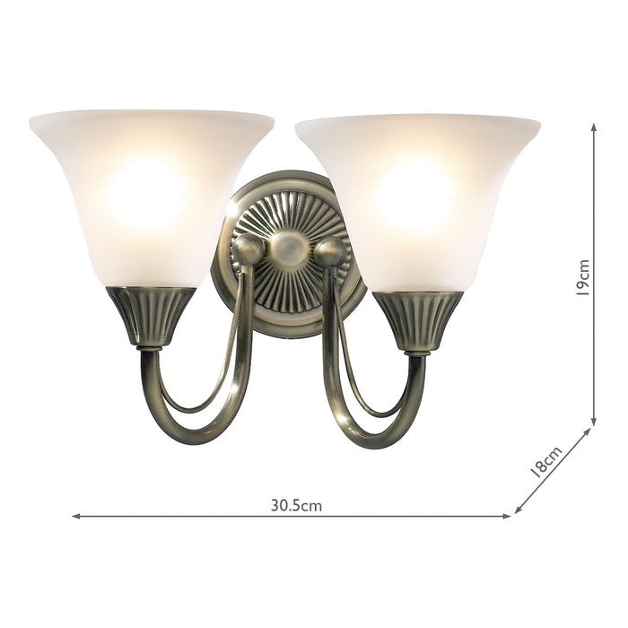 Boston 2 Light Wall Light Antique Brass Opaque Glass<br>Antique Brass