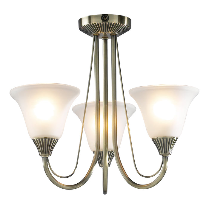 Boston 3 Light Semi Flush Antique Brass complete with Glass<br>Antique Brass
