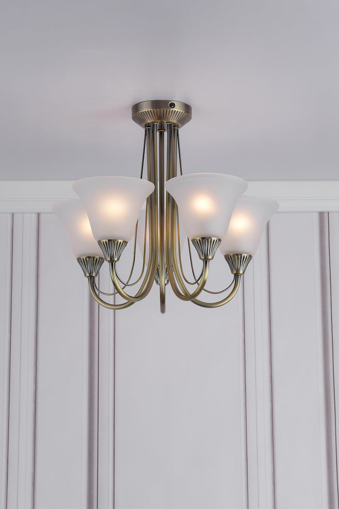 Boston 5 Light Semi Flush Antique Brass<br>Antique Brass
