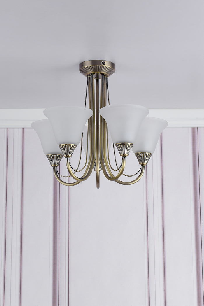 Boston 5 Light Semi Flush Antique Brass<br>Antique Brass