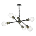 Brigade 6 Light Pendant Black & Antique Brass<br>Matt Black