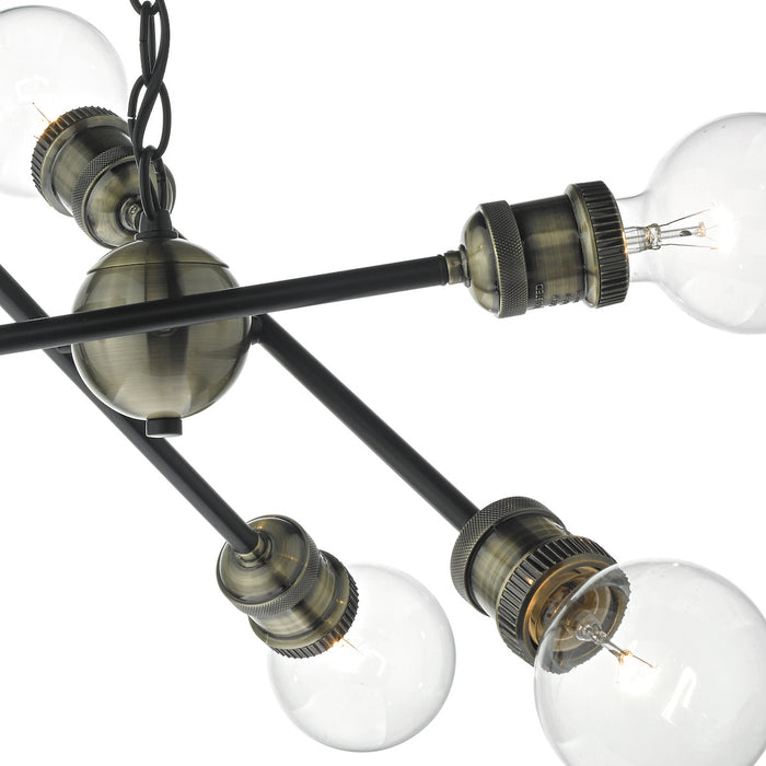 Brigade 6 Light Pendant Black & Antique Brass<br>Matt Black