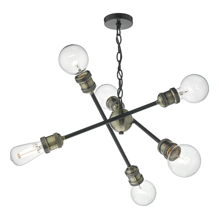 Brigade 6 Light Pendant Black & Antique Brass<br>Matt Black