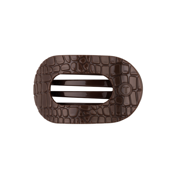 Brown Crocodile Medium Flat Round Hair Clip