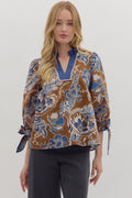 Brown Floral Tie Sleeves Top