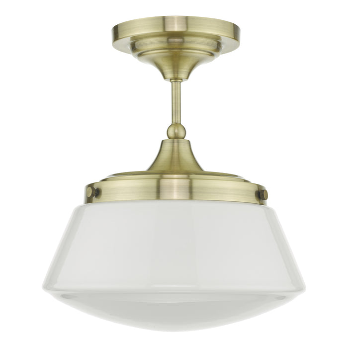 Caden Bathroom Semi Flush Antique Brass Opal Glass IP44<br>Antique Brass