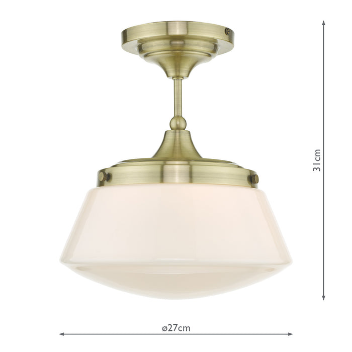 Caden Bathroom Semi Flush Antique Brass Opal Glass IP44<br>Antique Brass