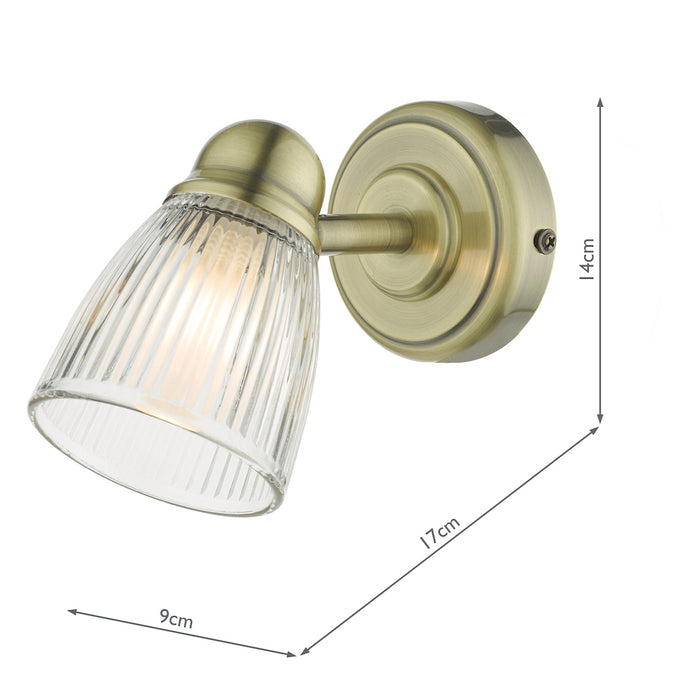 Cedric Bathroom Single Wall Spotlight Antique Brass Glass IP44<br>Antique Brass