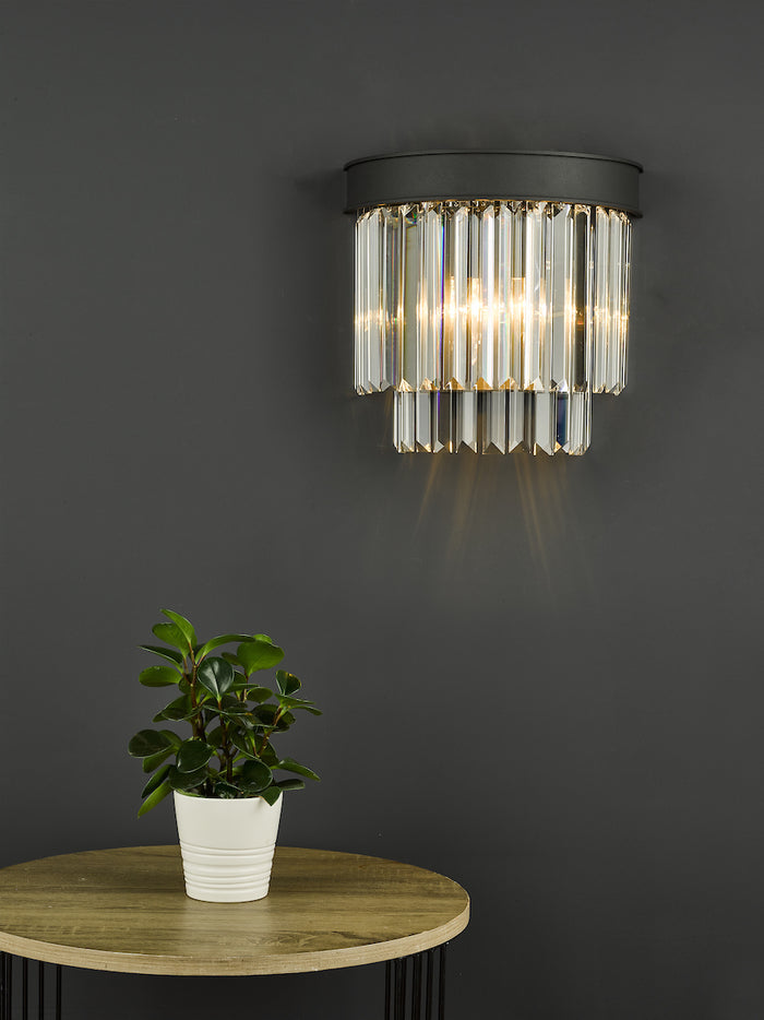 Celeus 2 Light Wall Light Anthracite & Crystal<br>Matt Black
