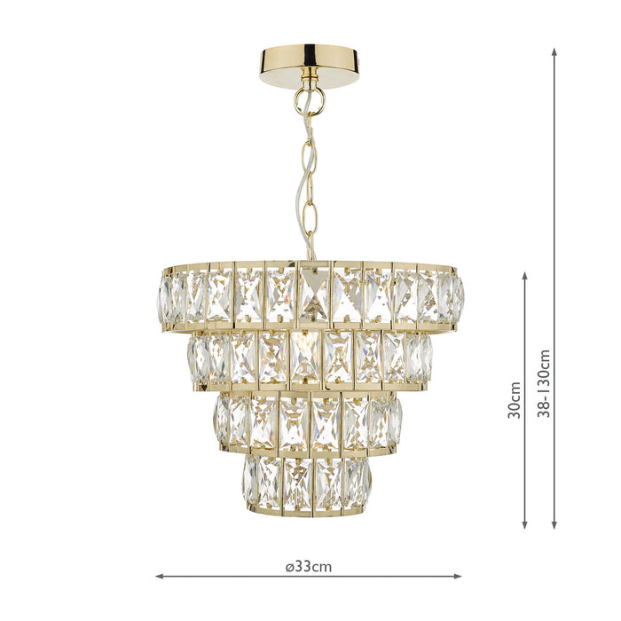 Cerys 1 Light 4 Tier Pendant Crystal & Gold<br>Polished Gold