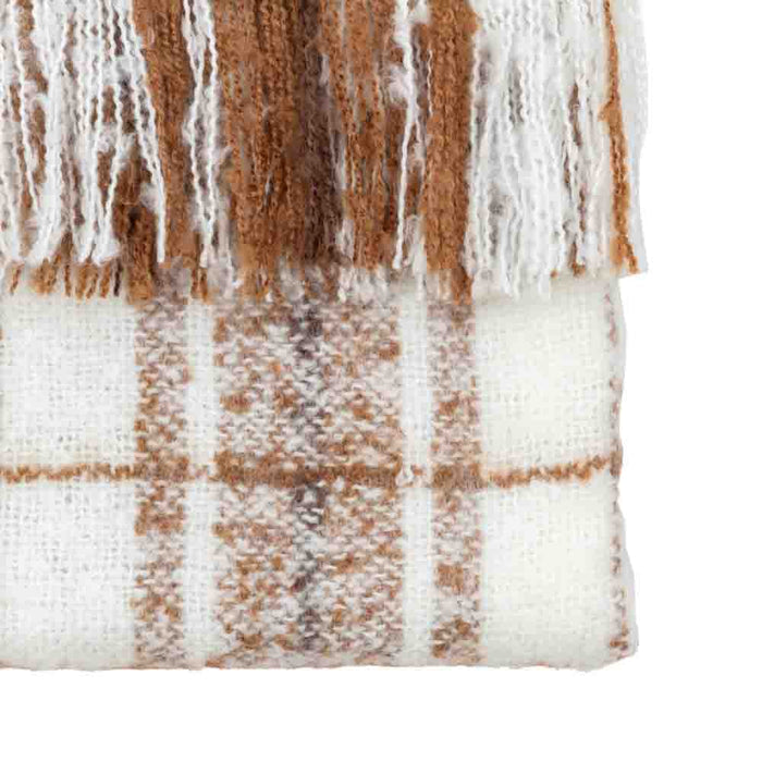 Check Faux Mohair Throw Tan