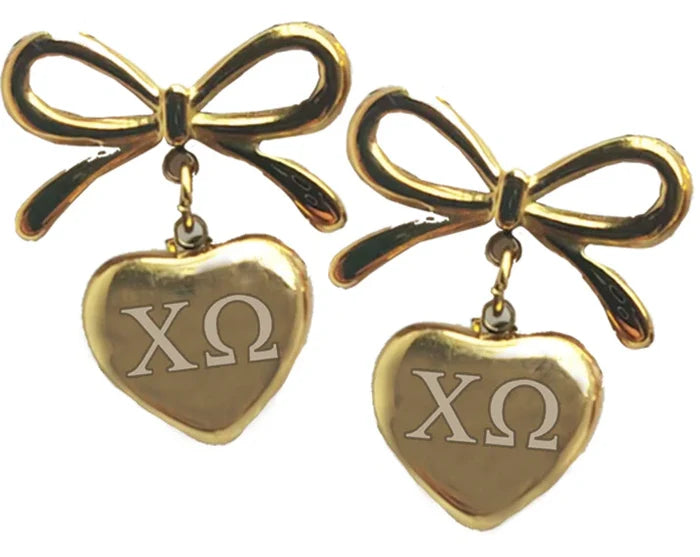Chi Omega Bow and Heart Earrings