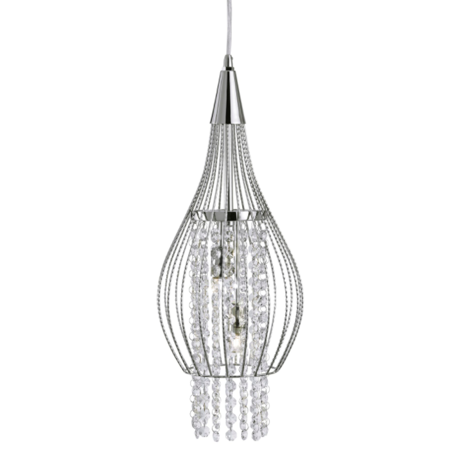 Chrome Cage 2 Light Pendant with Crystal Buttons