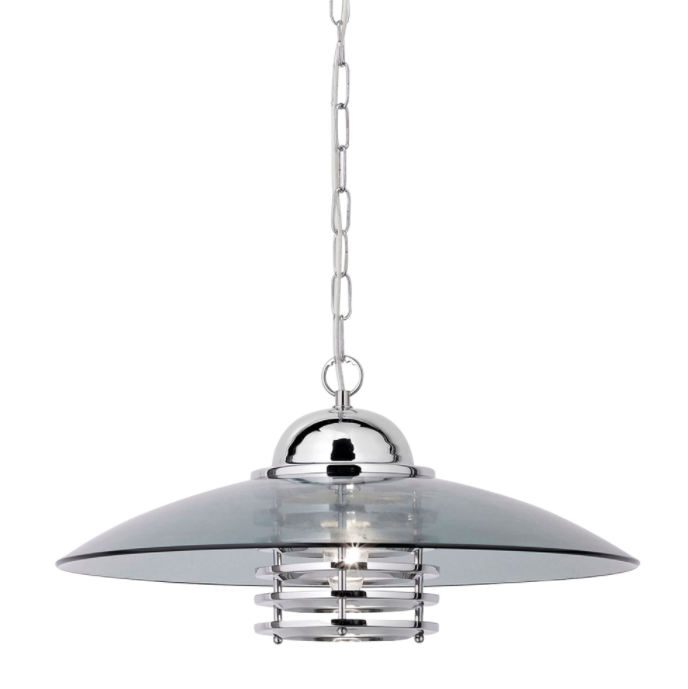 Chrome Pendant Light with Smoked Glass Shade