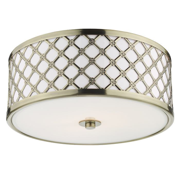 Civic Small 2 Light Flush Antique Brass Frosted Glass<br>Antique Brass