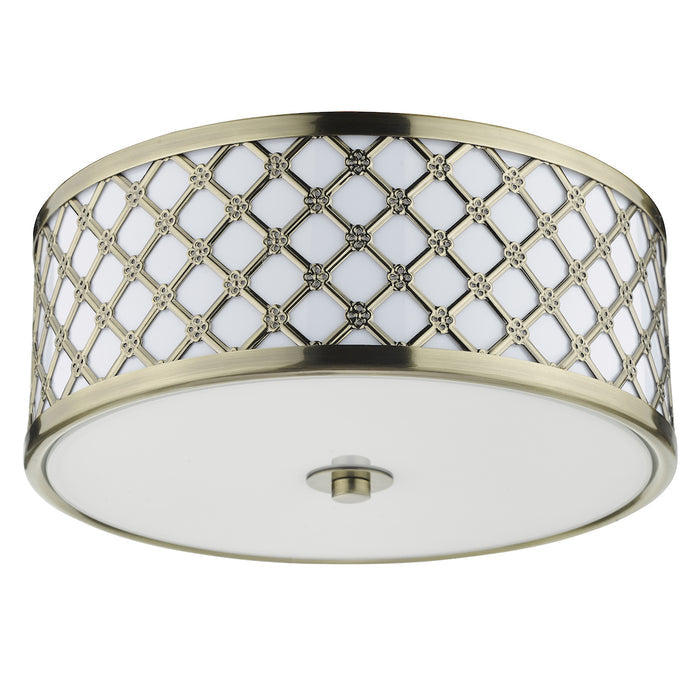Civic Small 2 Light Flush Antique Brass Frosted Glass<br>Antique Brass