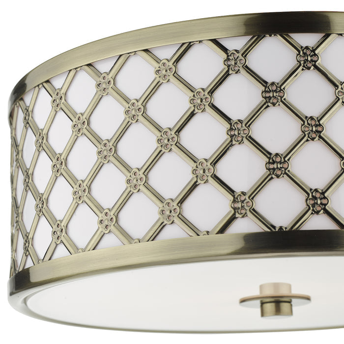 Civic Small 2 Light Flush Antique Brass Frosted Glass<br>Antique Brass