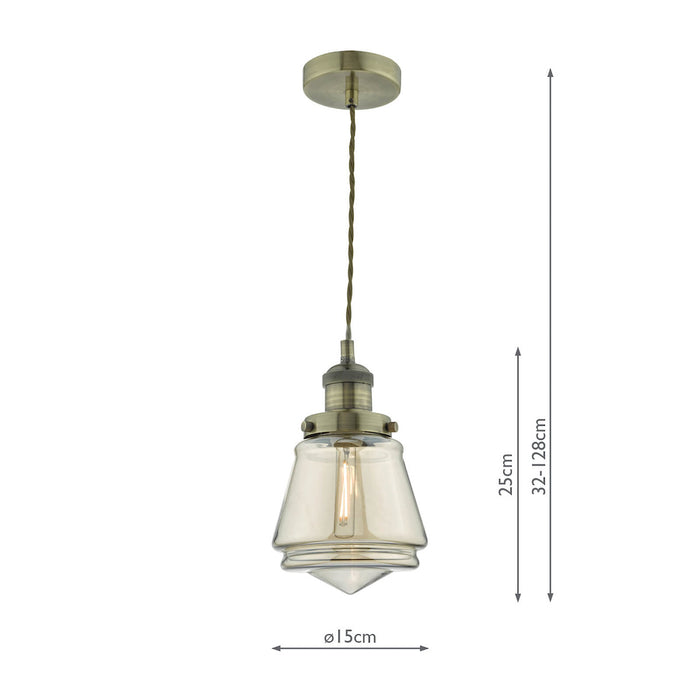 Curtis Pendant Antique Brass & Champagne Glass<br>Antique Brass