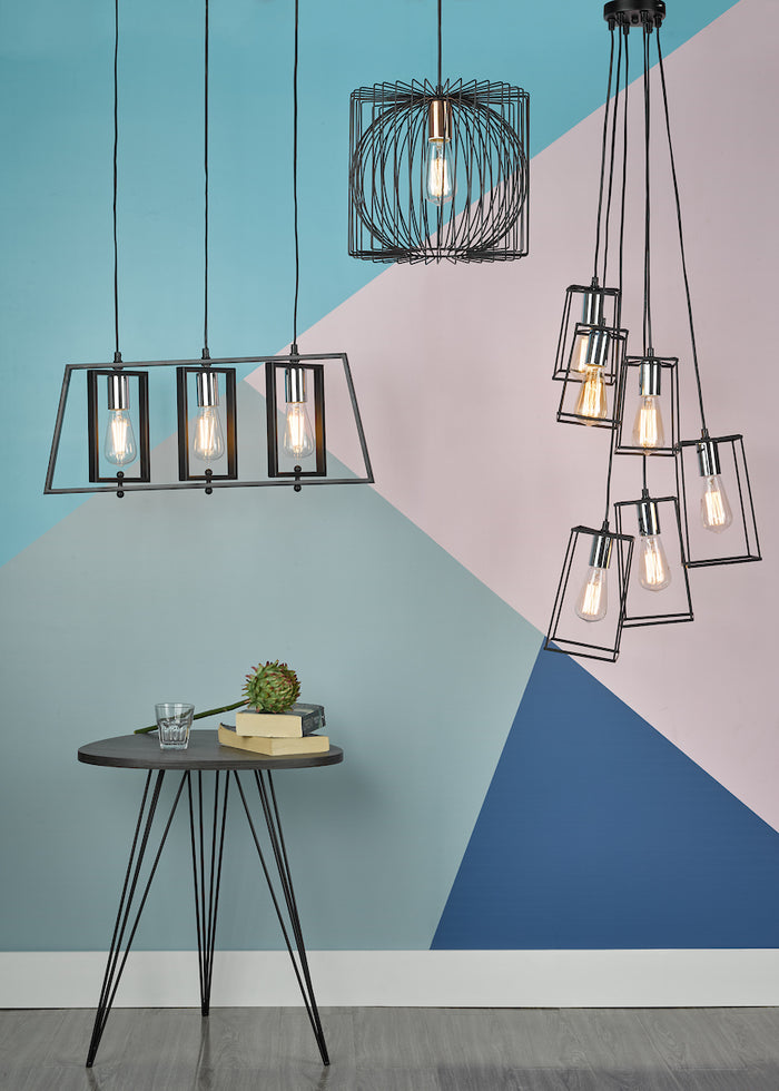 Dax 3 Light Bar Pendant Black & Polished Chrome<br>Matt Black