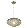Edmond 1 Light Pendant Smoked Glass Antique Brass Detail<br>Smoked Ribbed Glass