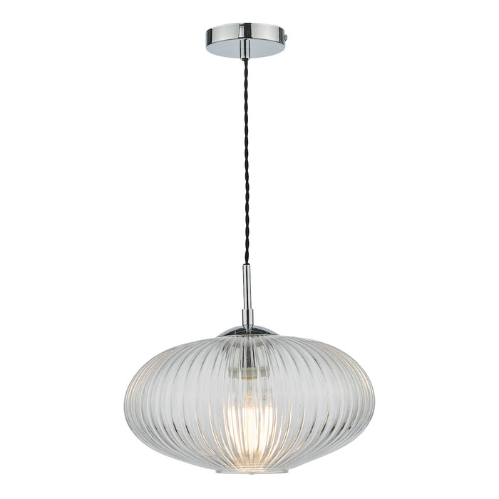 Edmond 1 Light Single Pendant Polished Chrome Ribbed Glass<br>Ribbed Glass