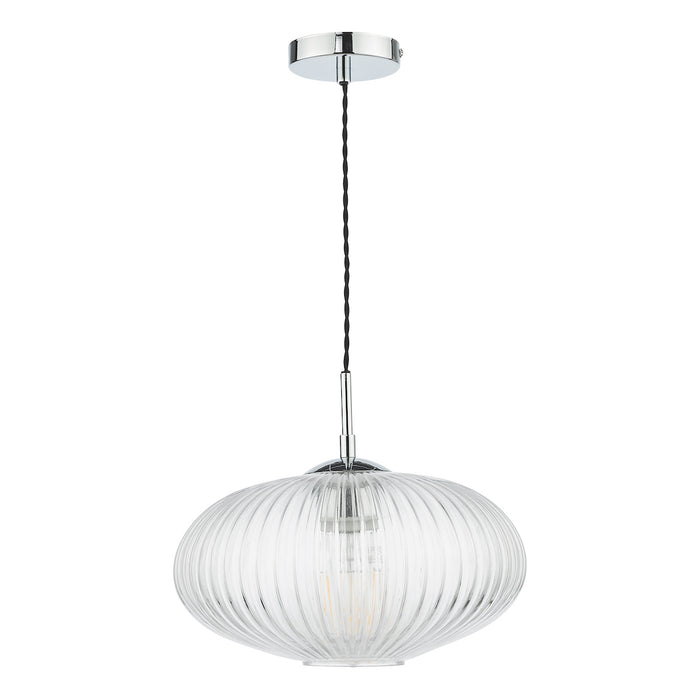 Edmond 1 Light Single Pendant Polished Chrome Ribbed Glass<br>Ribbed Glass