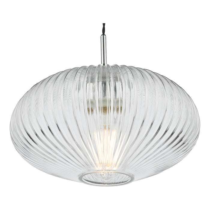 Edmond 1 Light Single Pendant Polished Chrome Ribbed Glass<br>Ribbed Glass
