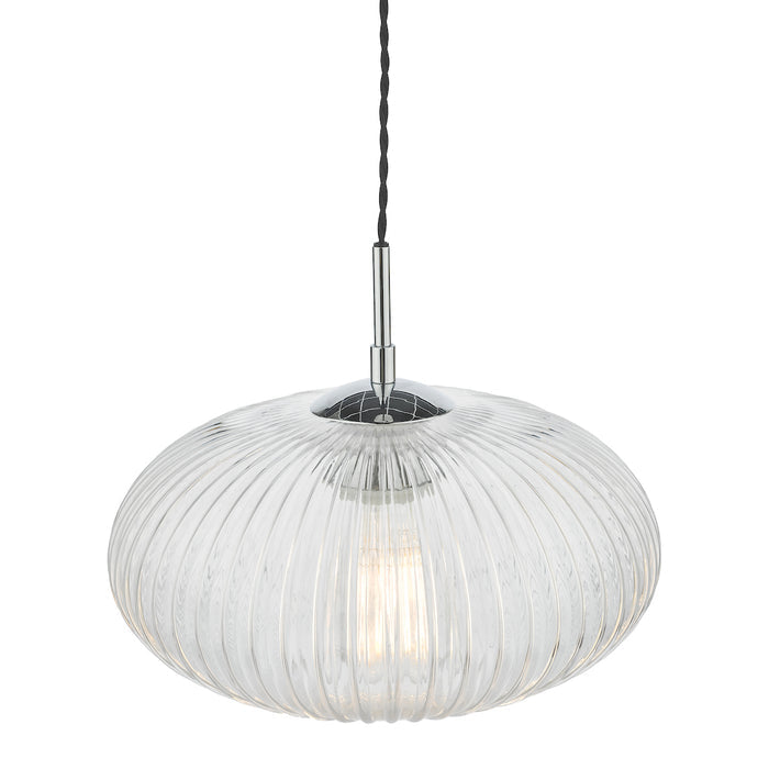 Edmond 1 Light Single Pendant Polished Chrome Ribbed Glass<br>Ribbed Glass